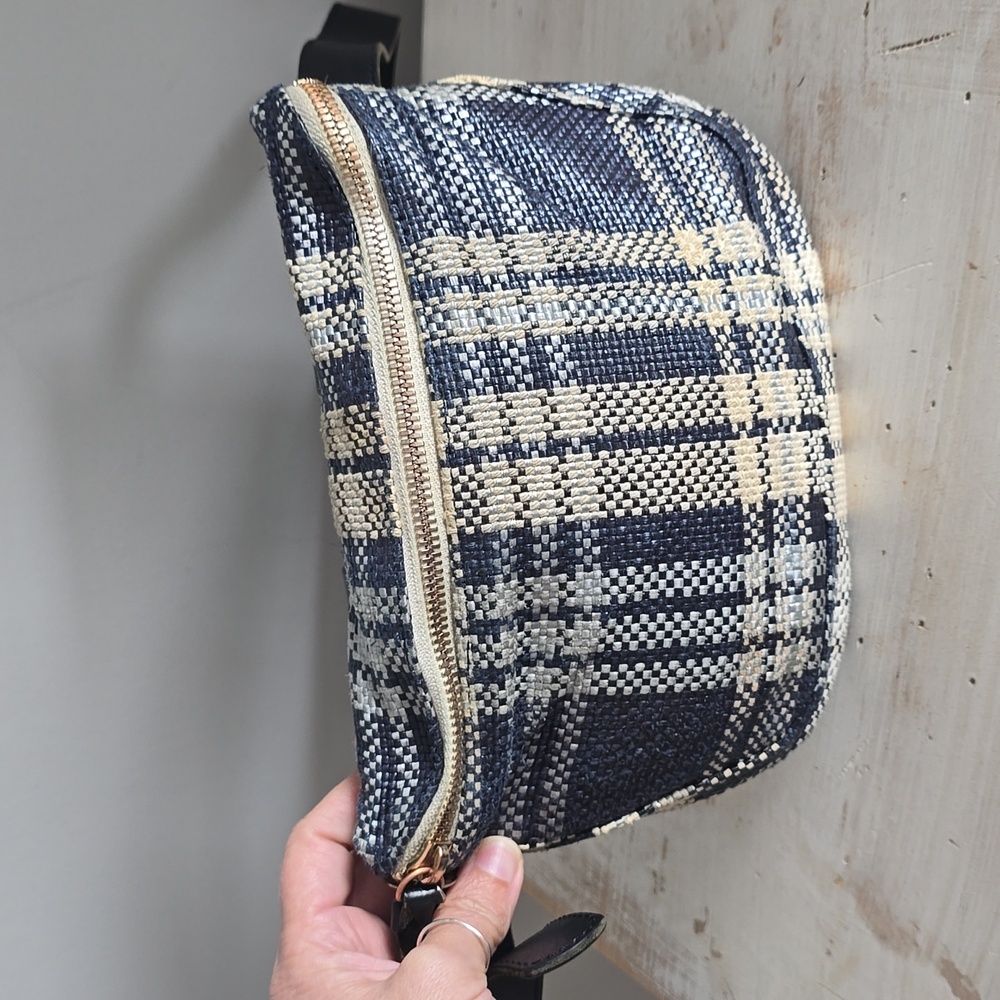 Clare V Plaid Fanny Pack In Navy/Cream